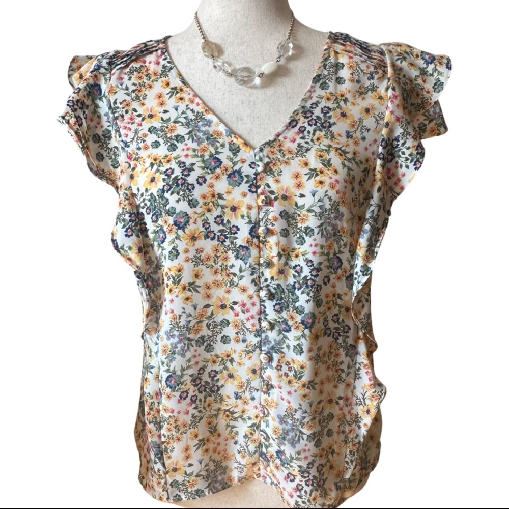 CeCe women’s floral ruffle top blouse XS SPRING